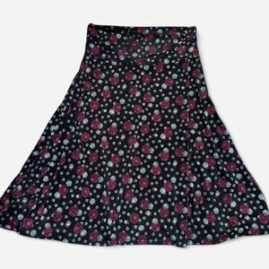 LulaRoe “Azure” Black Stretchy Bell Skirt with Purple and Teal Polka Dots